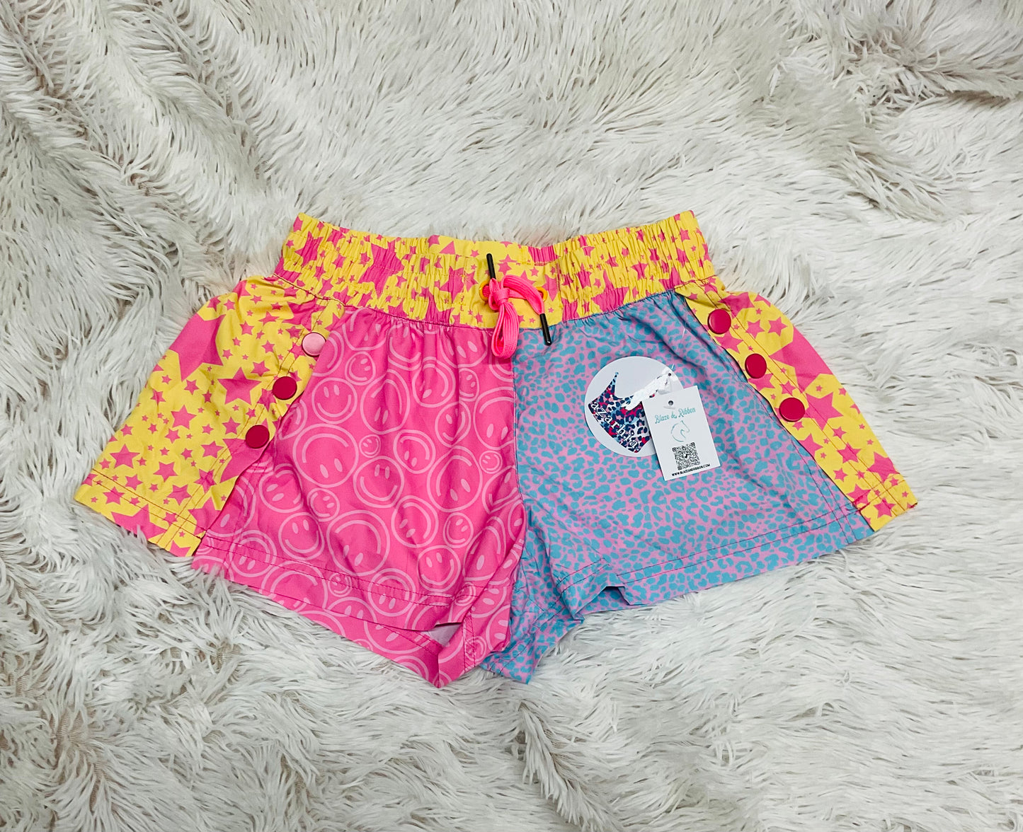 Star/Smiley Color Block Shorts