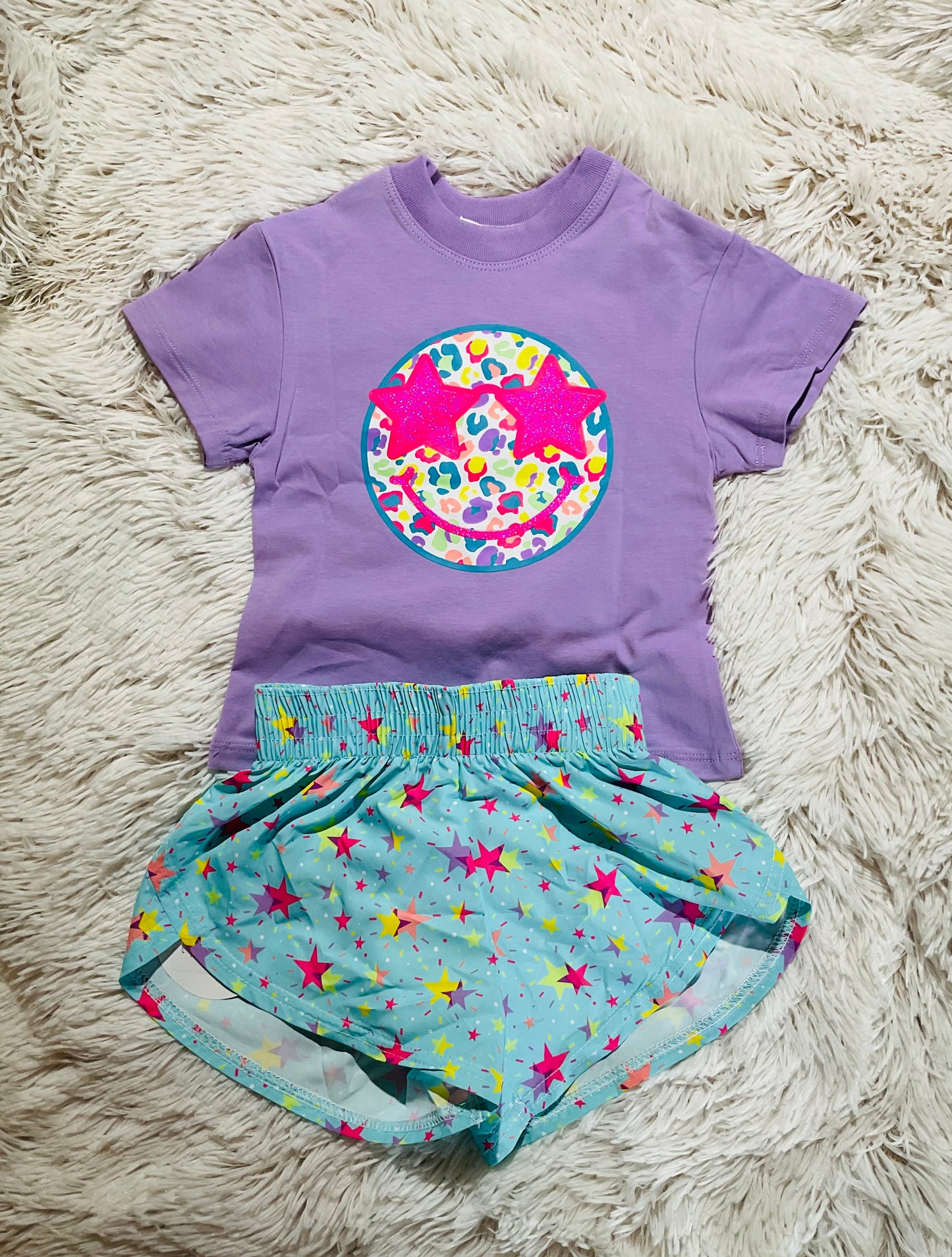 Neon Leopard Smiley Lavender Boxy Tee