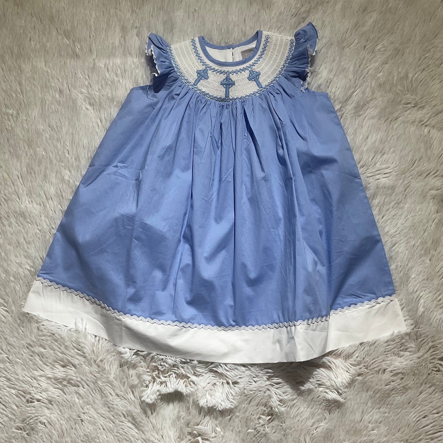 Periwinkle Blue Crosses Smocked Dress