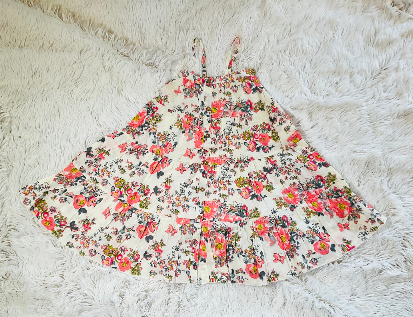 Cream & Pink Coral Dress