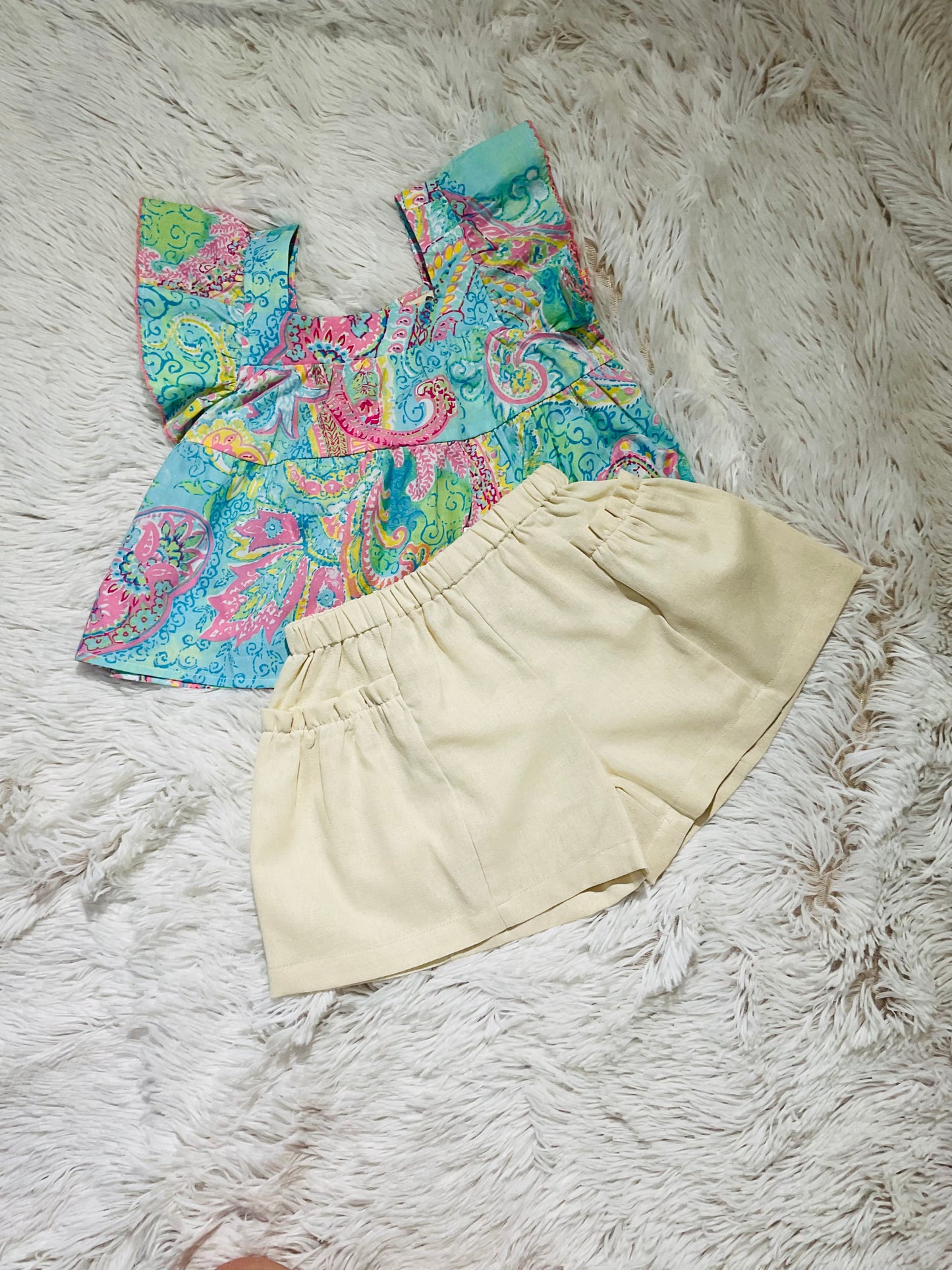 Beige Ruffle Pocket Short