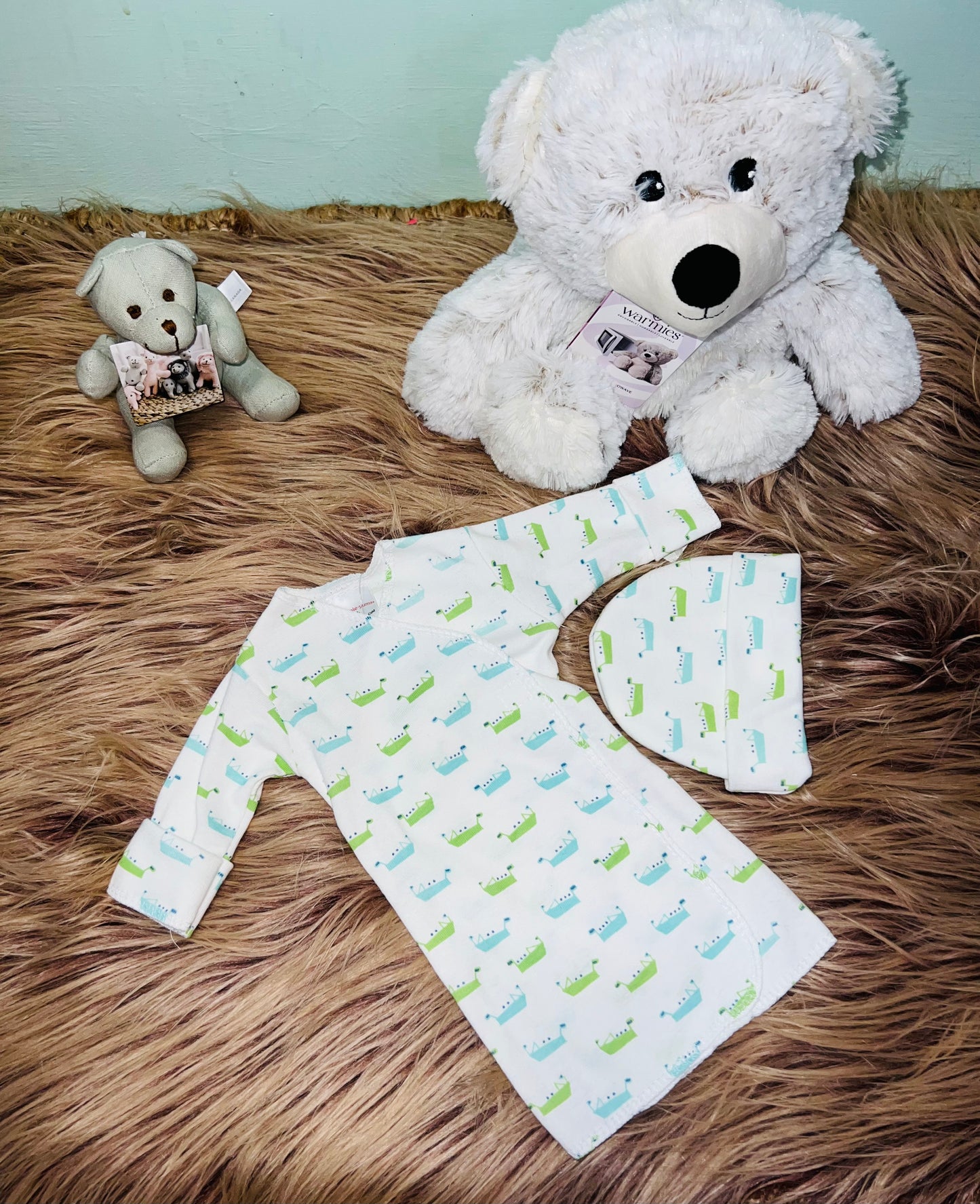 Preemie Boat Long Shirt Gown with Hat