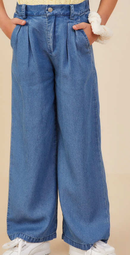 Girls Pleated Detail Wide Leg Tencel Pants