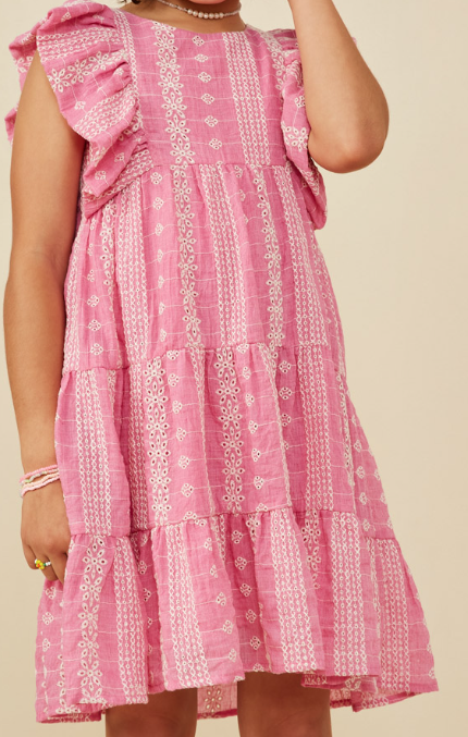 Girls Embroidered Ruffled Lace Sleeveless Dress