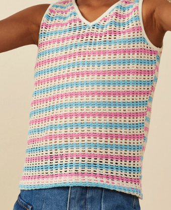 Girls Open Knit Multi Stripe Boxy Tank