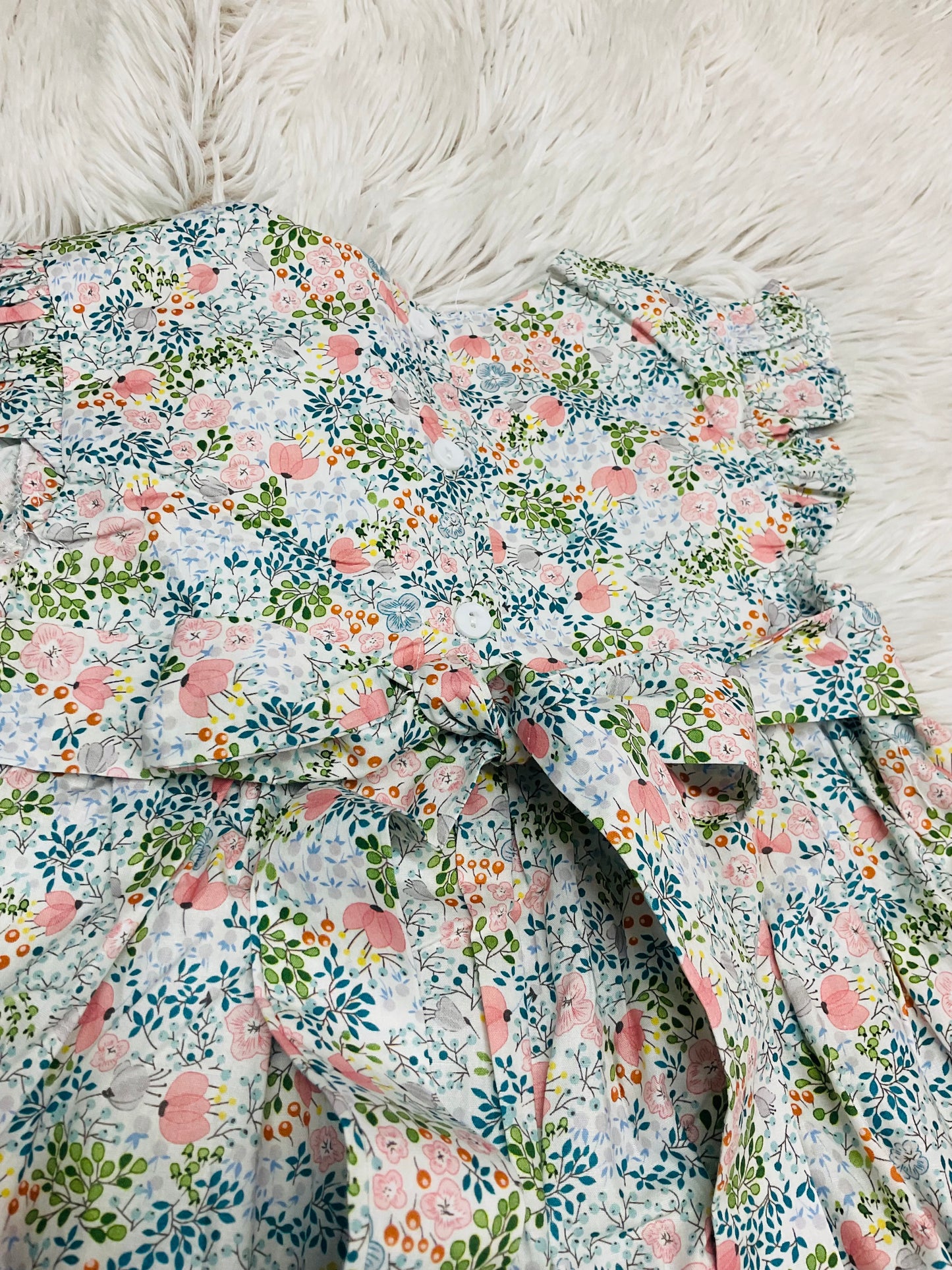 Coral Floral Smocked Futter Dress