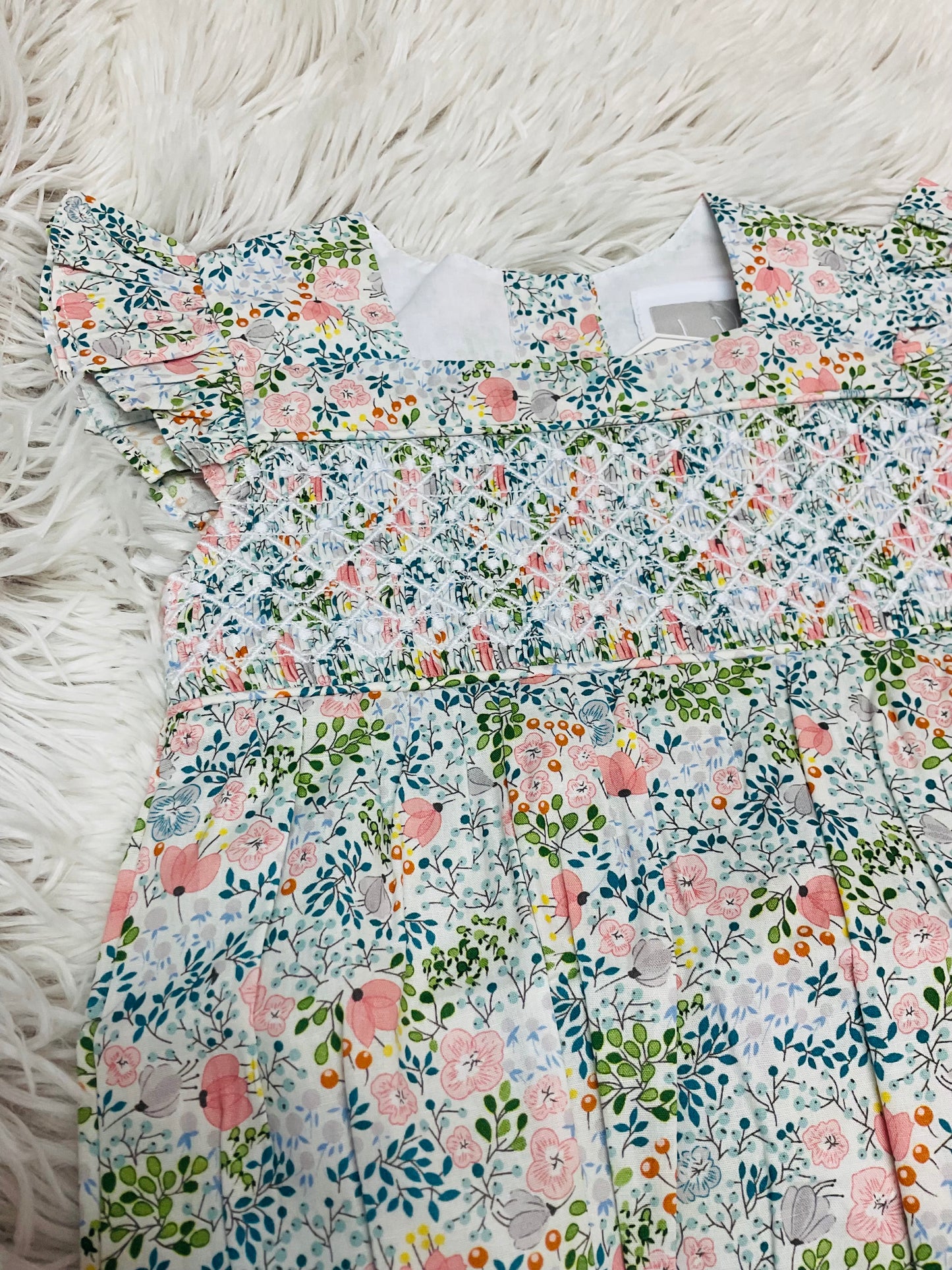 Coral Floral Smocked Futter Romper