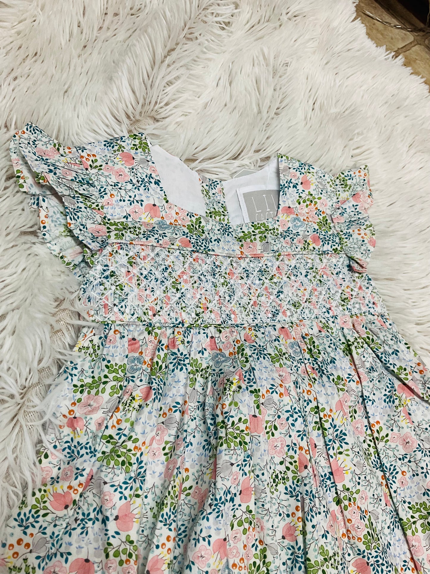Coral Floral Smocked Futter Dress