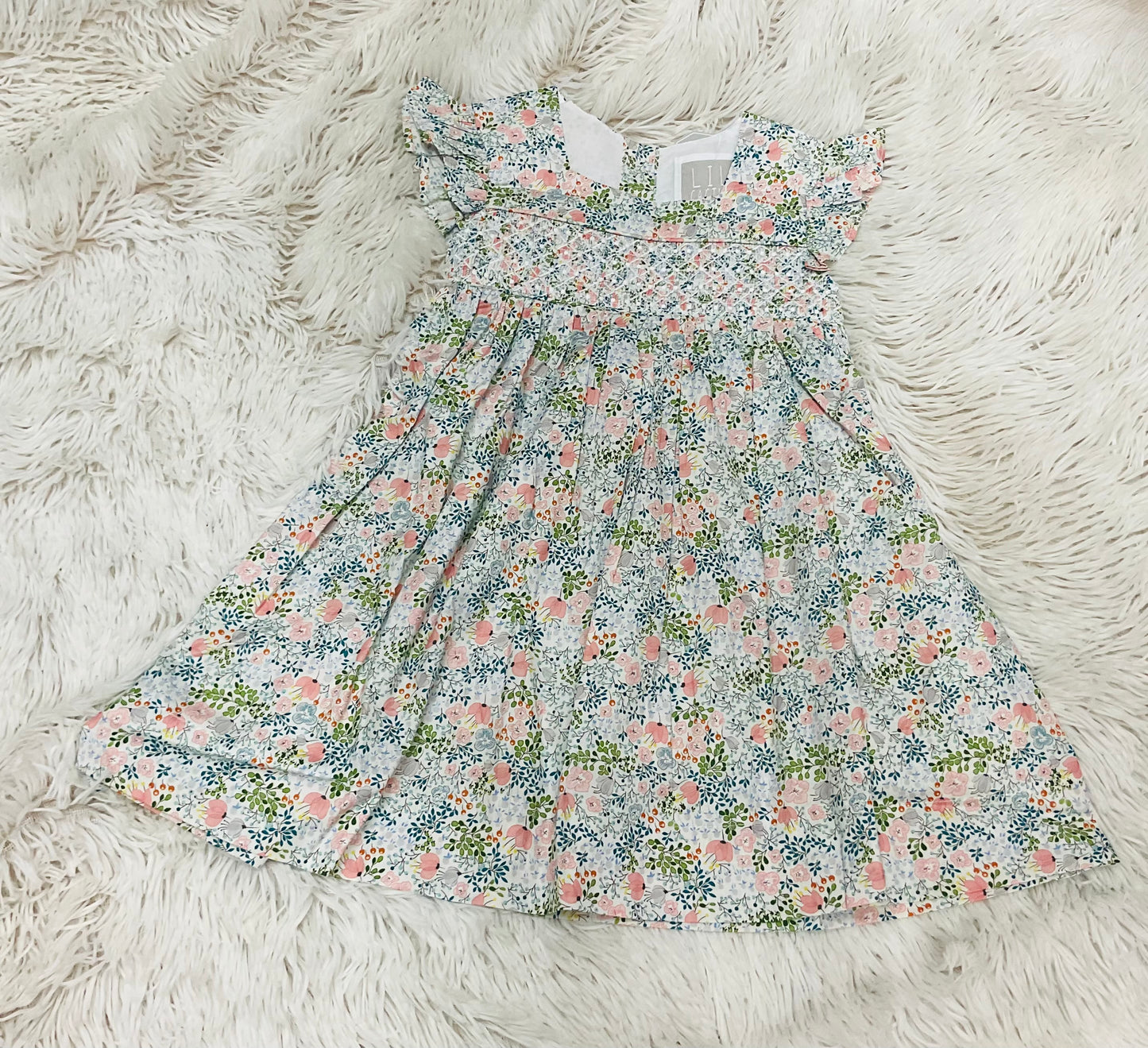 Coral Floral Smocked Futter Dress
