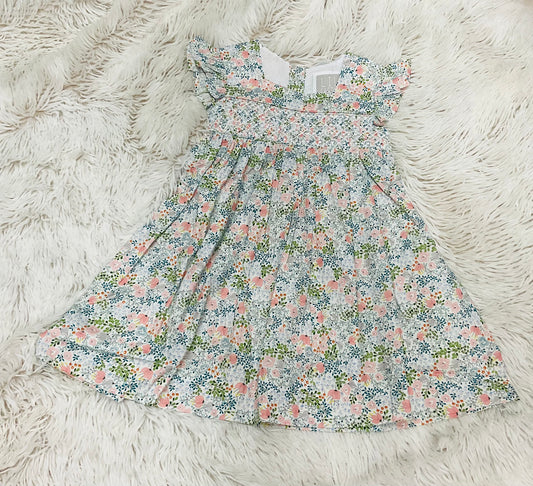 Coral Floral Smocked Futter Dress