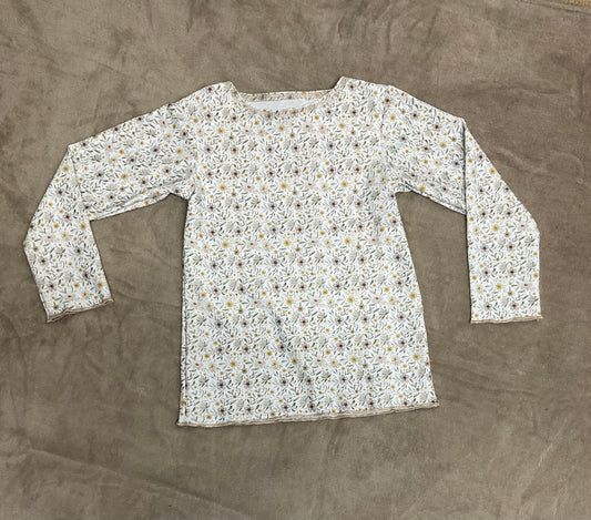 Almond Floral Lettuce Edge Sleeve Top