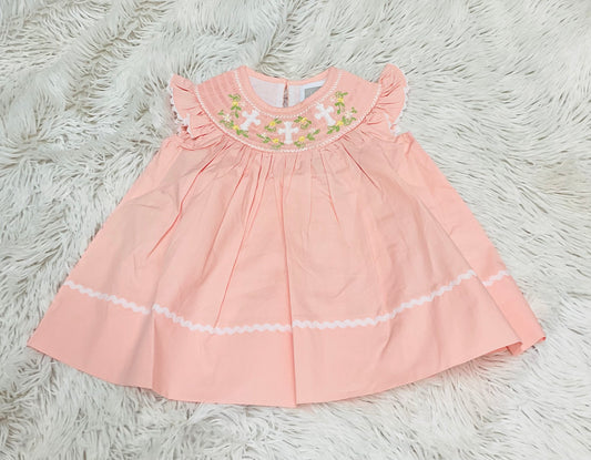 Coral Smocked Crosses Dress
