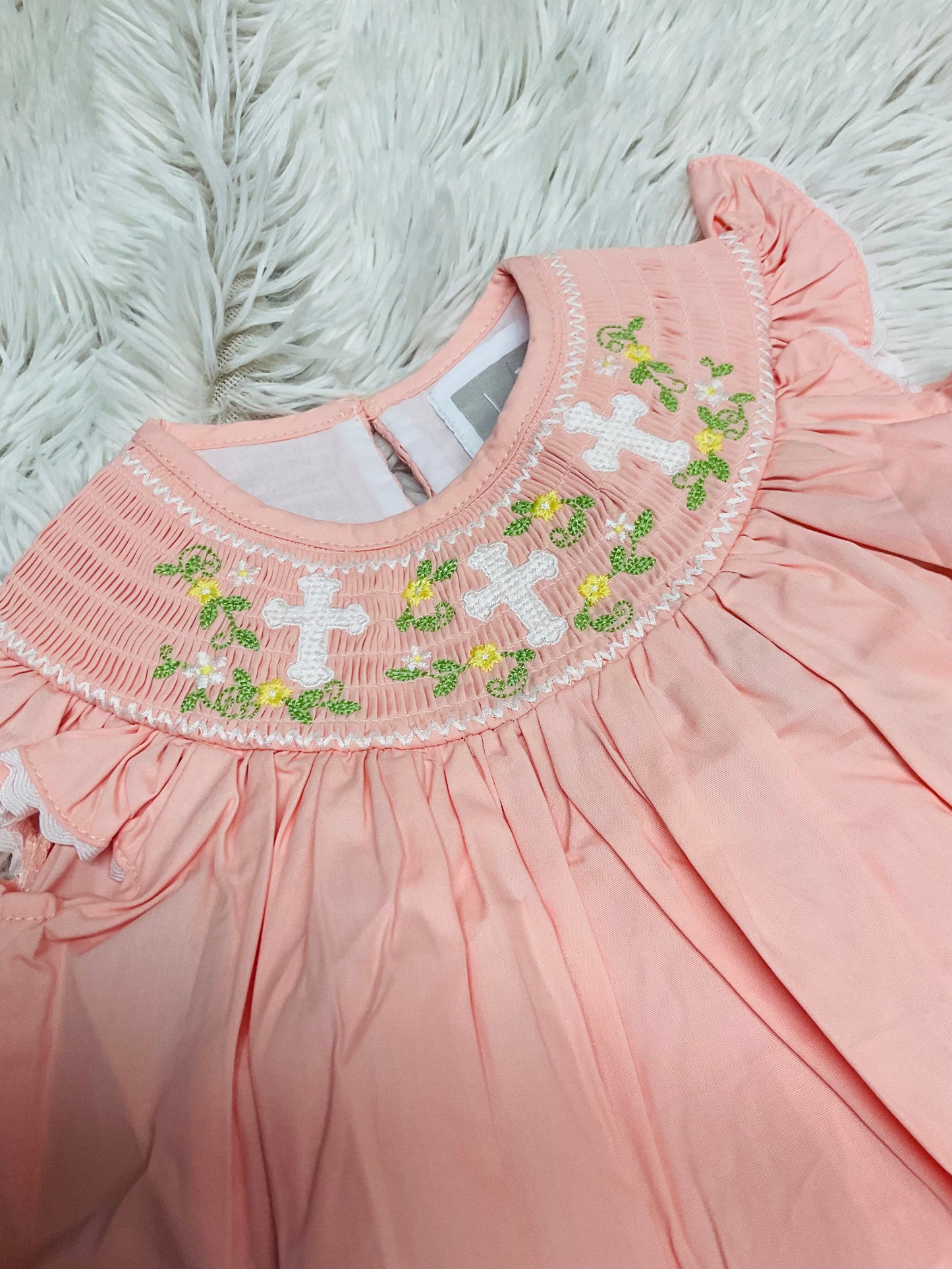 Coral Smocked Crosses Dress