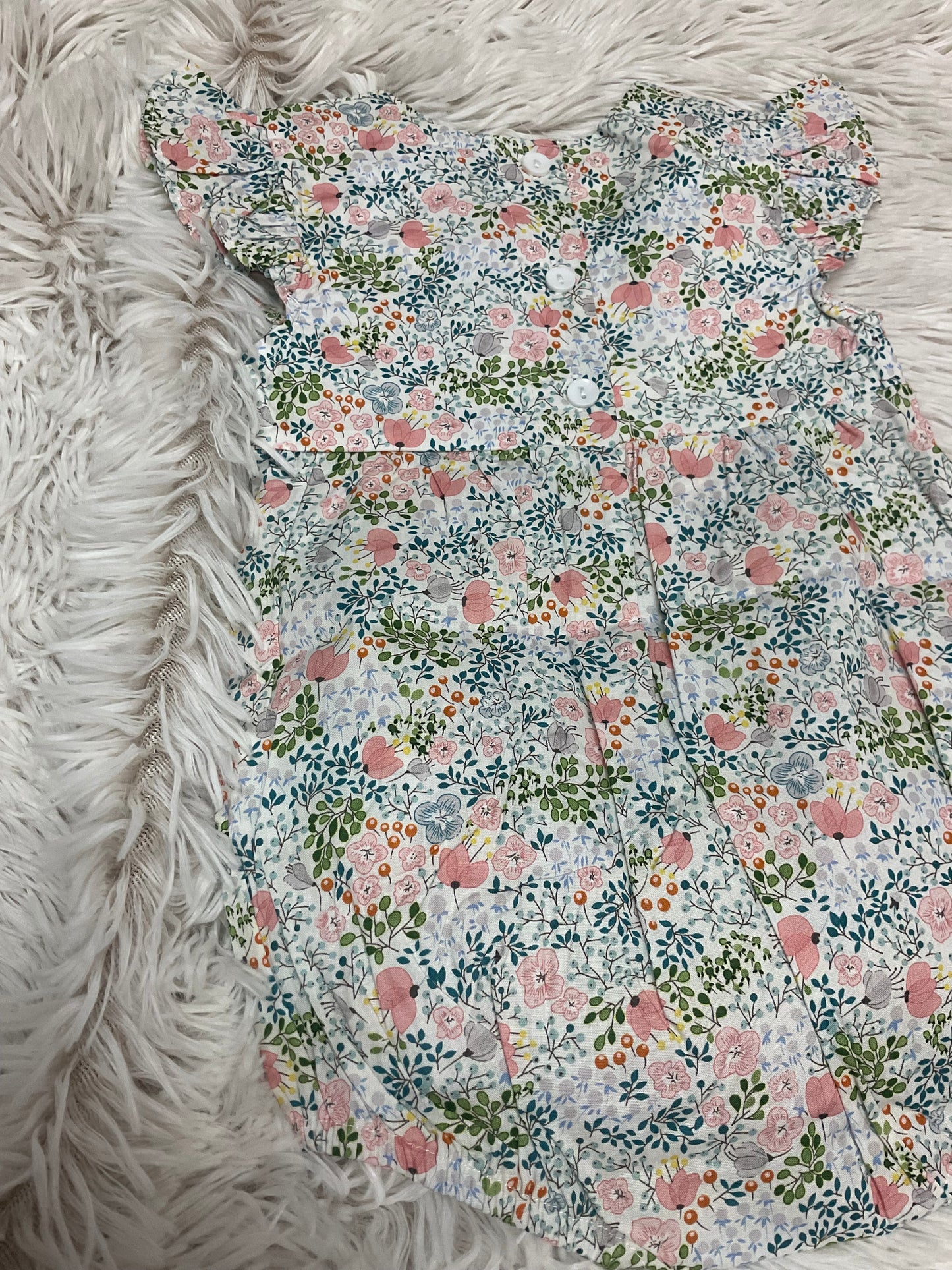 Coral Floral Smocked Futter Romper