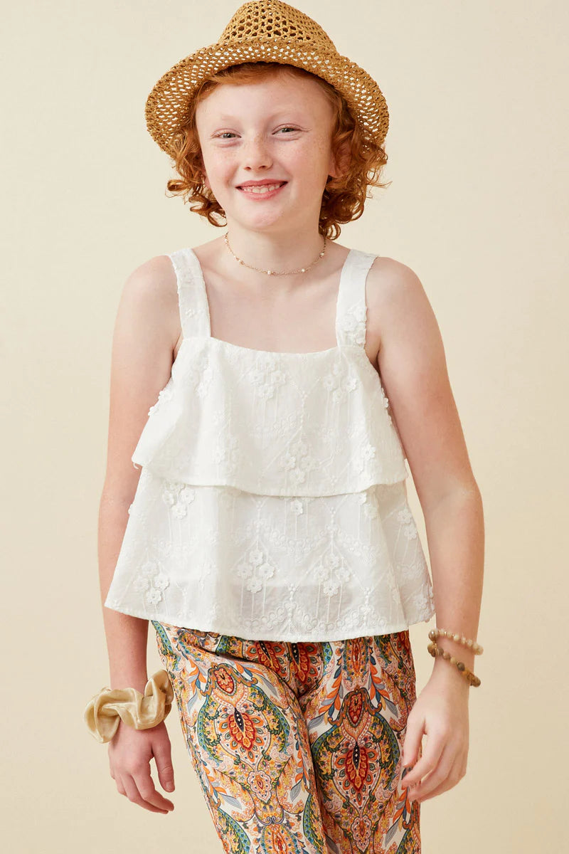 Floral Eyelet Tiered Tank