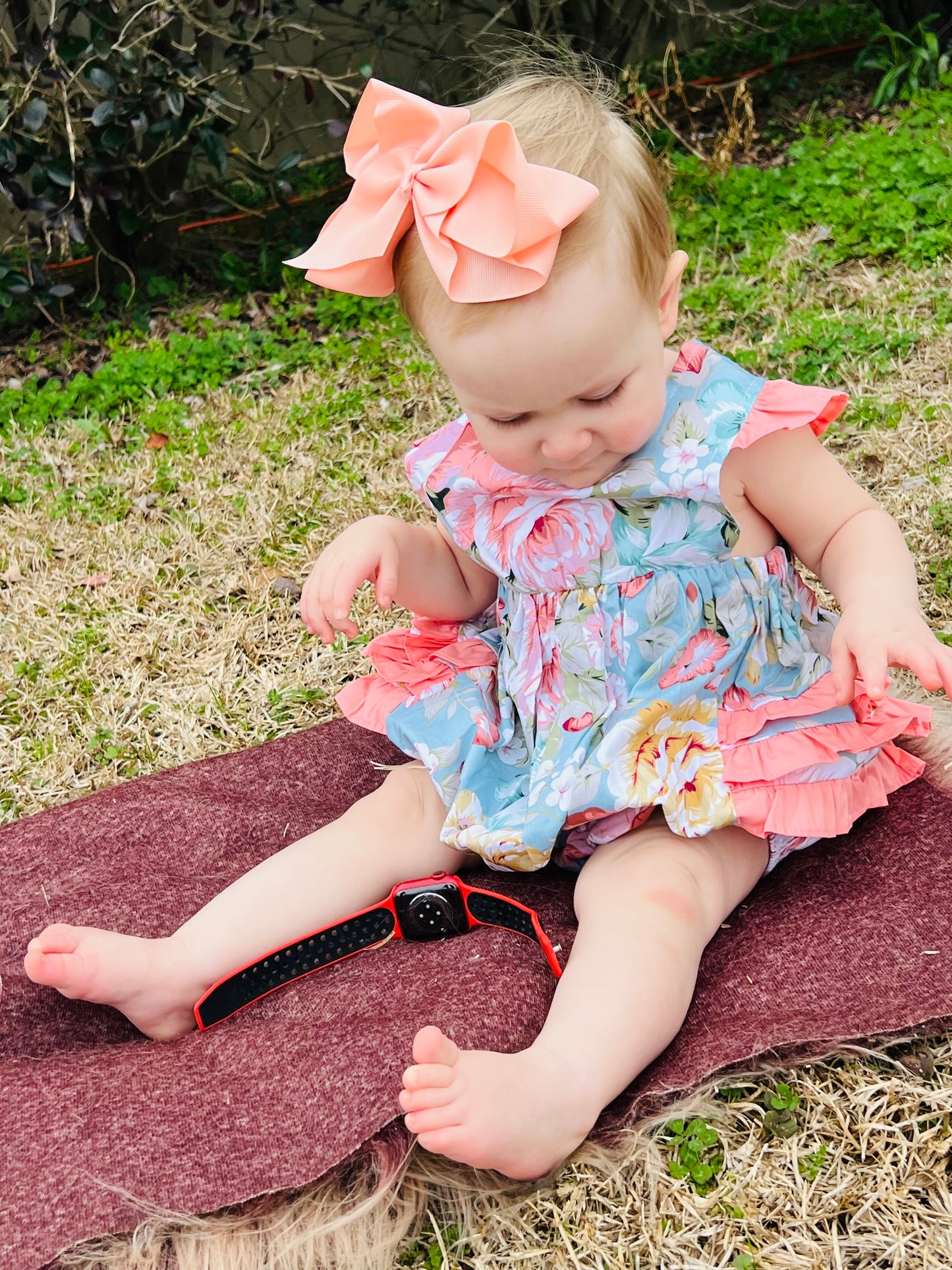 Pink and Blue Floral Print Ruffle Romper