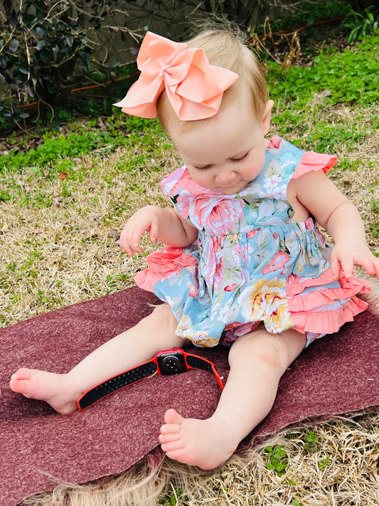 Pink and Blue Floral Print Ruffle Romper