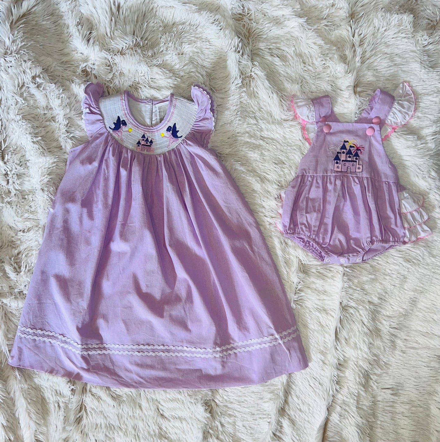 Purple Fairy Castle Smocked  Ruffle Romper