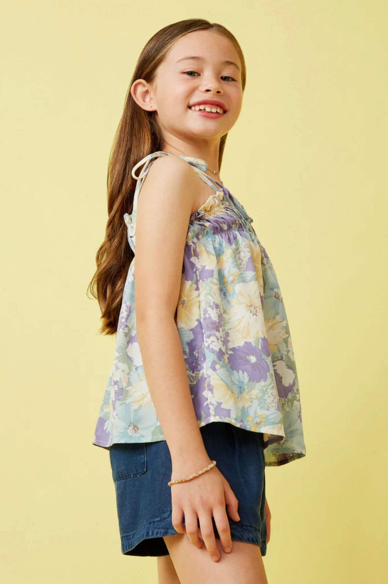 Soft Floral Ruffled Bodice Tank