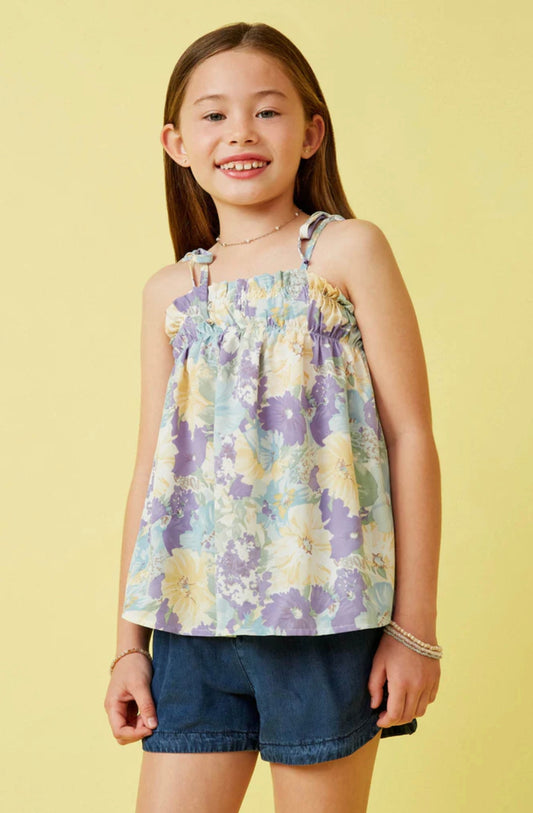 Soft Floral Ruffled Bodice Tank