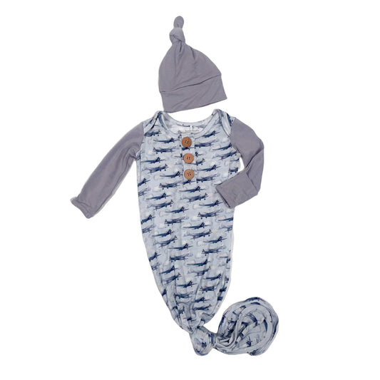 Maverick (Airplane) Knot Gown & Cap Newborn