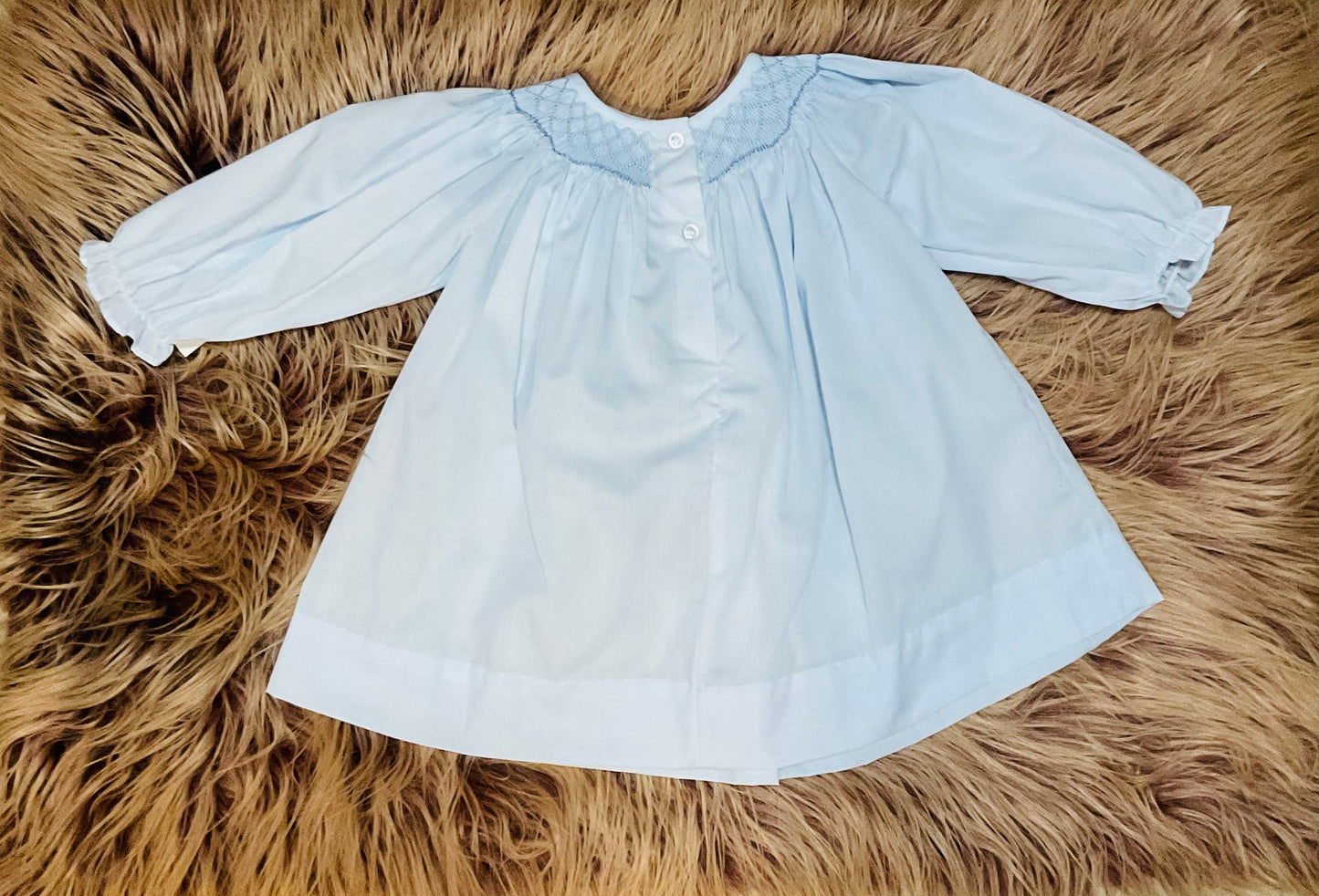 Light Blue and Flowers Smocked LS Dress