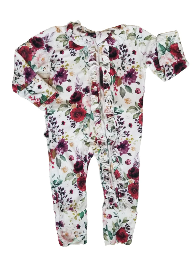 Ruby Lush Floral Ruffle Zip Footie