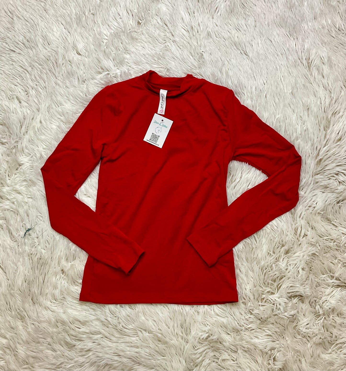 Red Mock Neck LS Knit Top