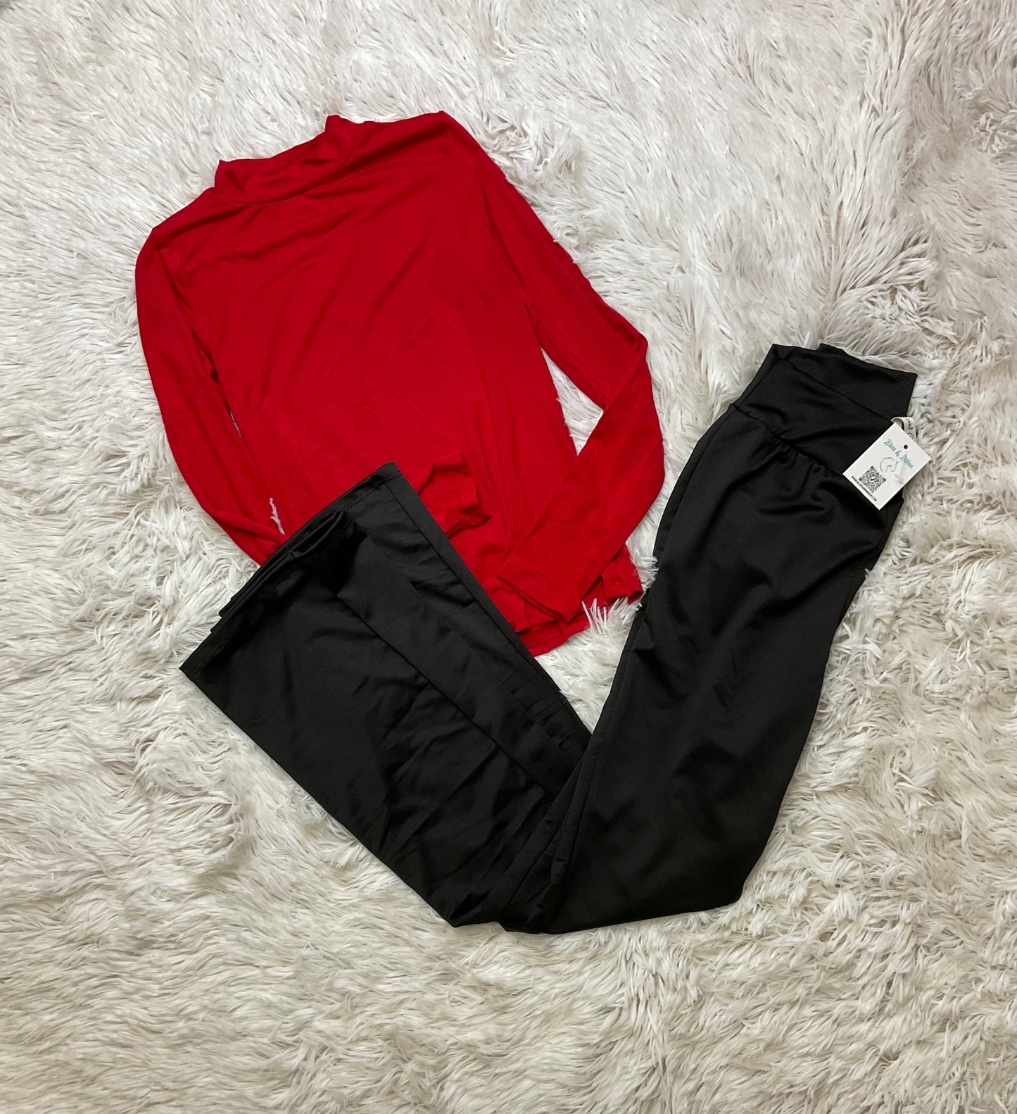 Red Mock Neck LS Knit Top