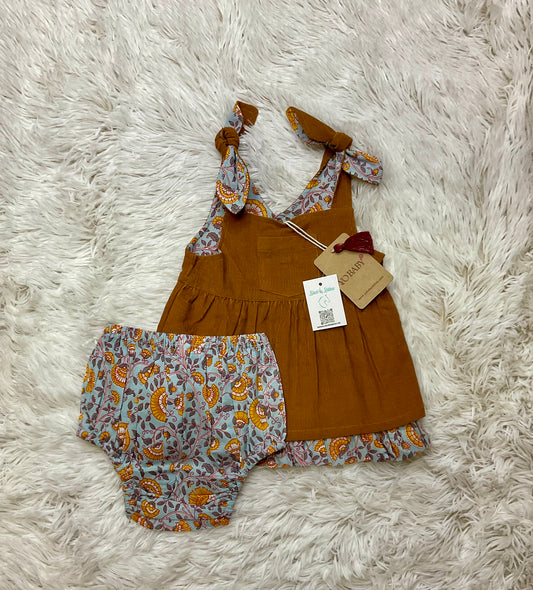 Reversable Floral Print & Corduroy Dress with Bloomers