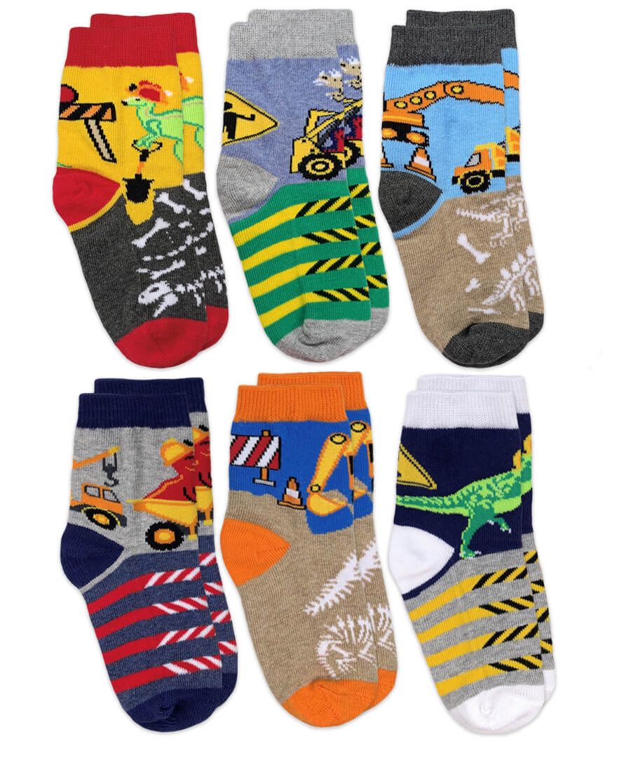 Construction Dinosaurs Crew Socks 6 Pair Pack