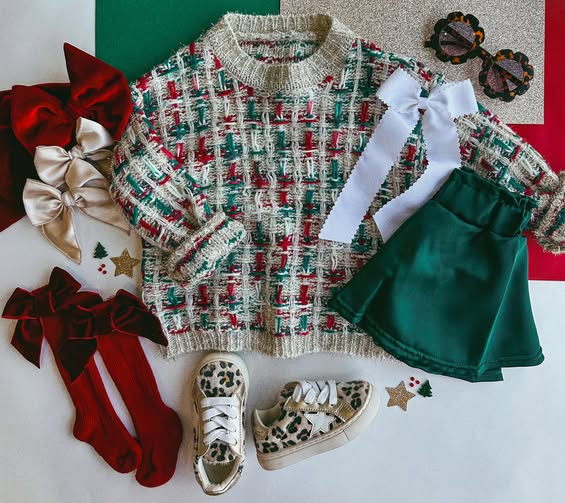 Red + Green Tweed Sweater