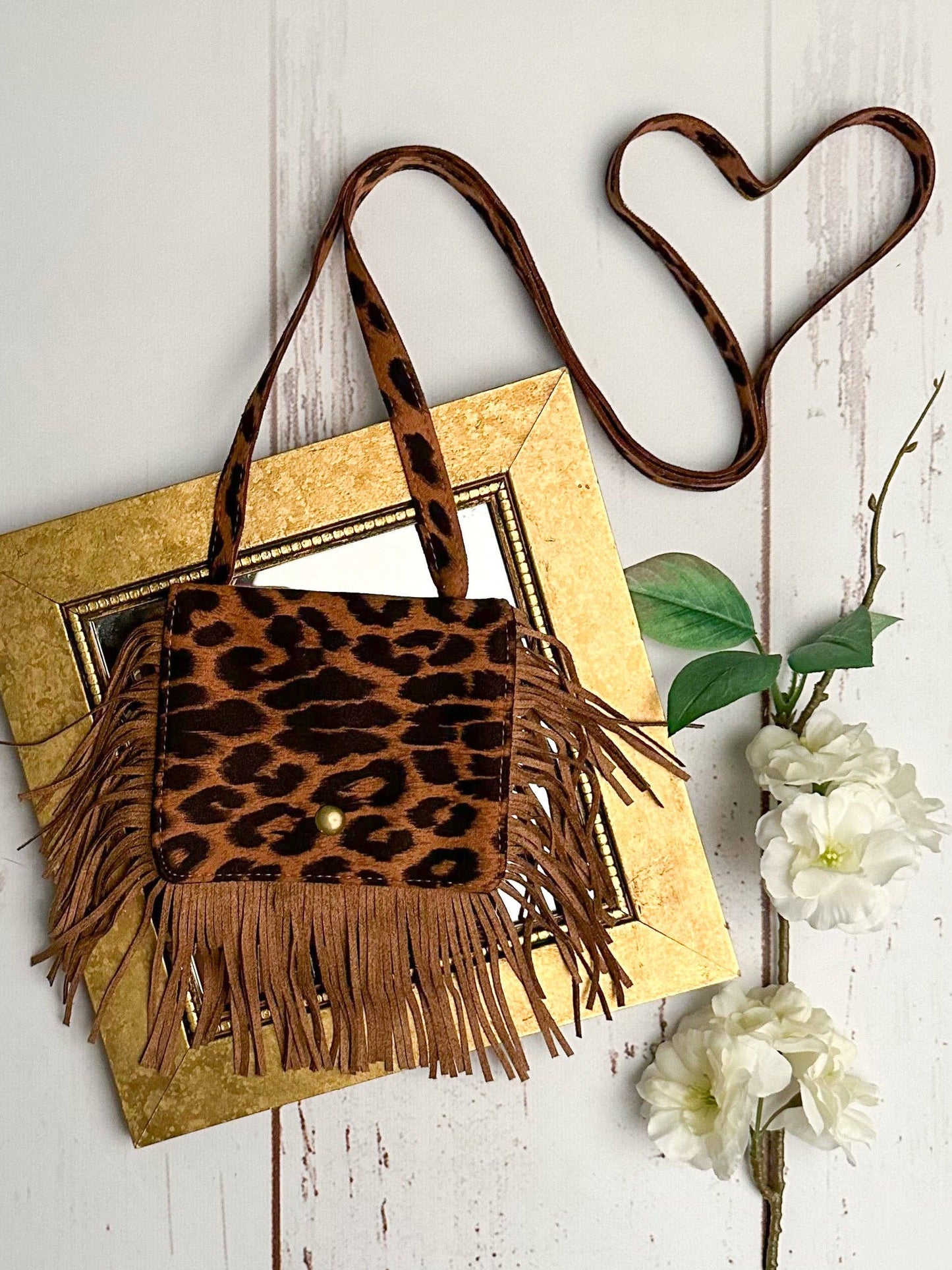 Brown Leopard Boho Fringe Crossbody Flap Purse for Girls