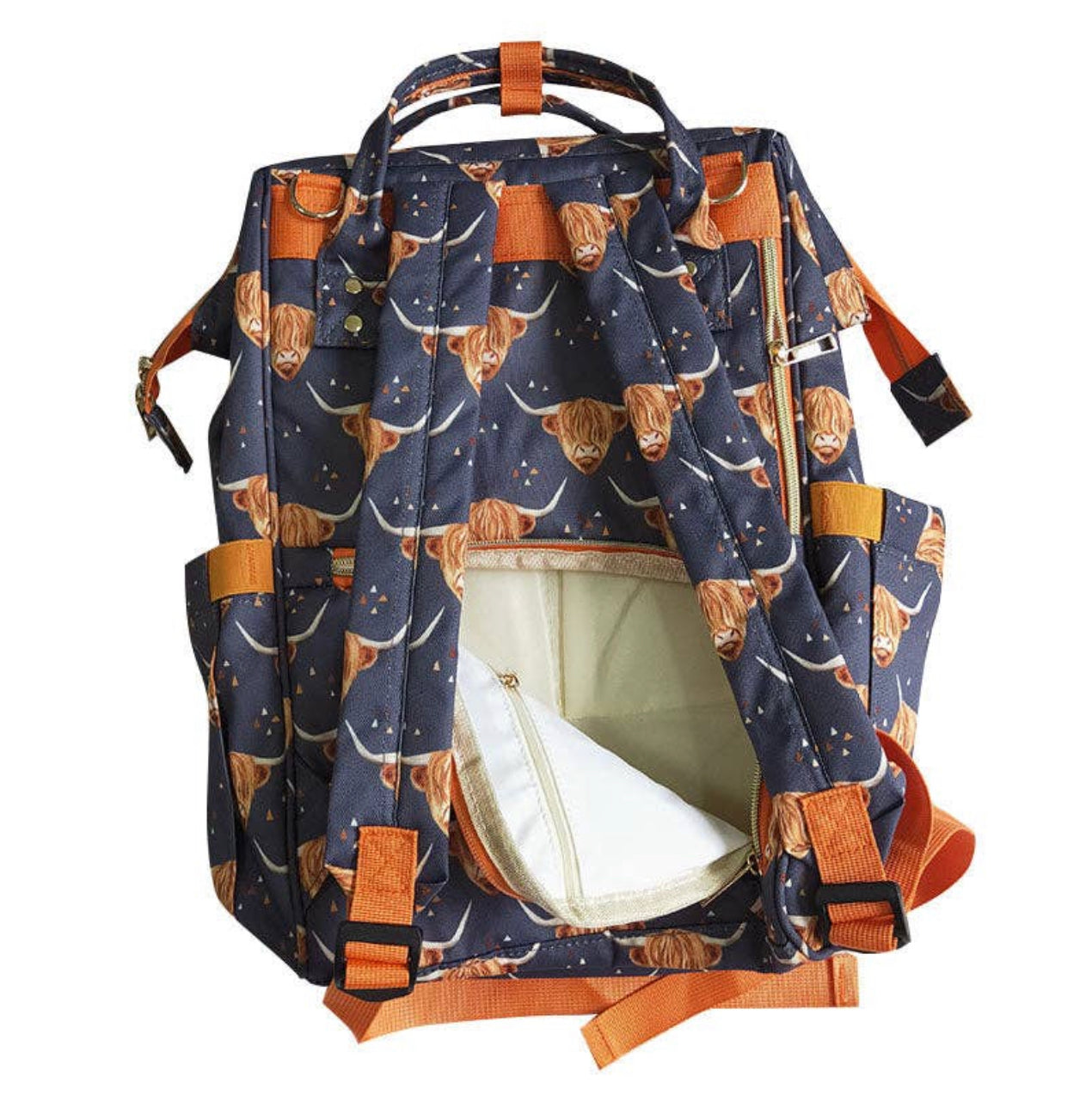 Navy Highlander Cow Backpack Diaper Bag