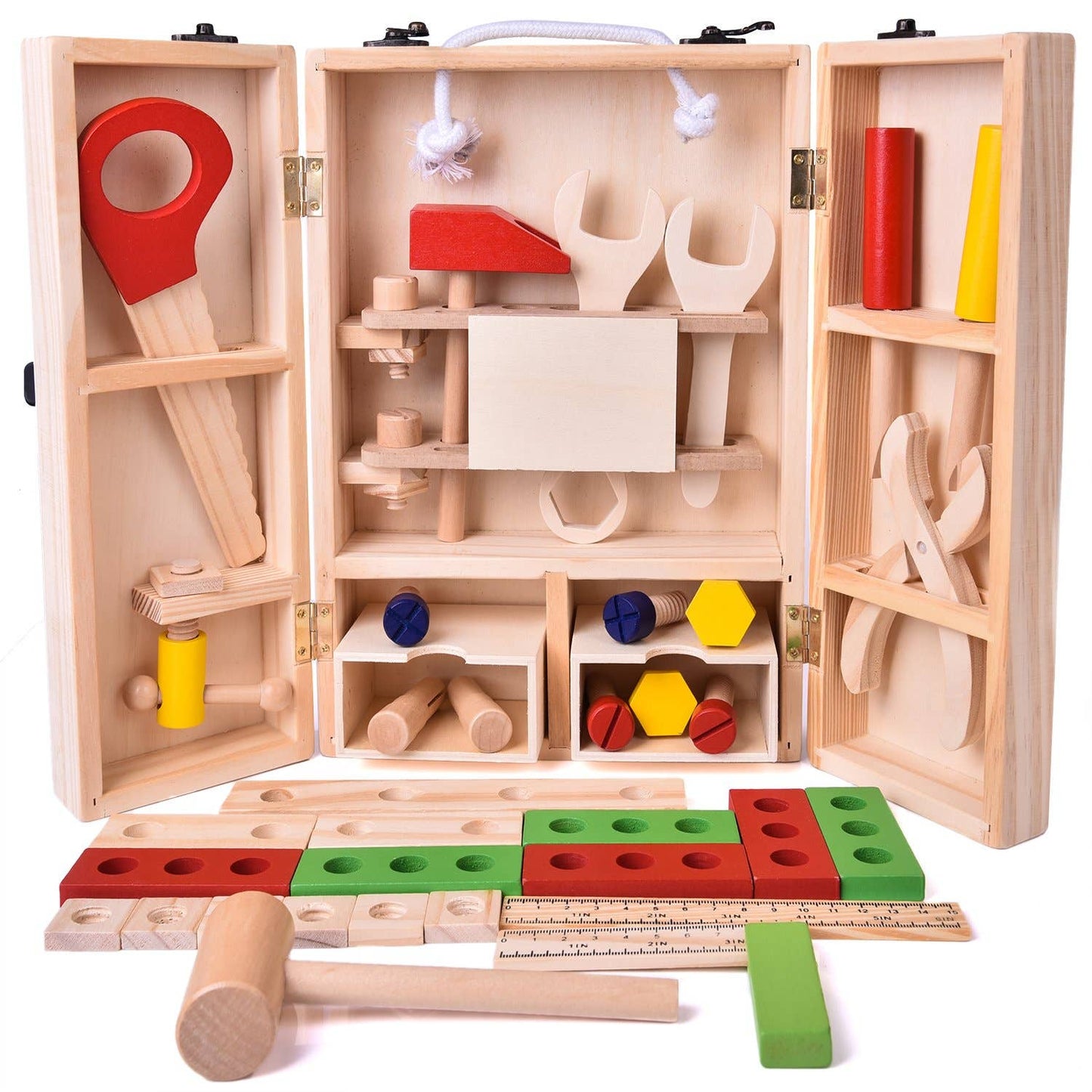 Montessori-inspired 43 PCs Wooden Toy Tool Box Set for Kids